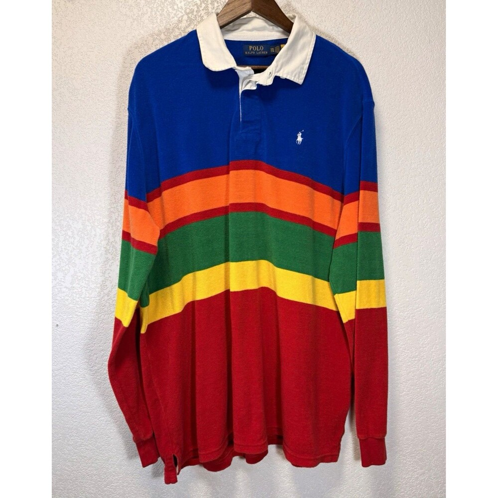 Polo Ralph Lauren Men’s XXL Colorblock Long Sleeve Rugby Shirt Multicolor Pony
